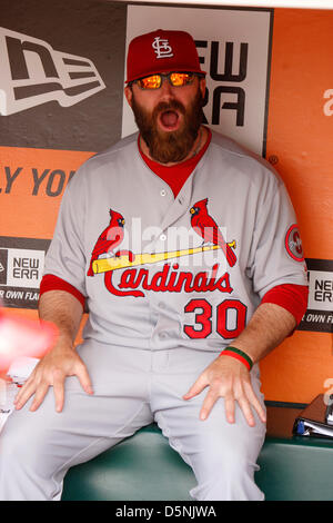 San Francisco, Californie, USA. 5 avril 2013. Cardinals de Saint-Louis pitcher Jason Motte avant un match entre les Géants et les fiches à AT & T Park à San Francisco, Californie. Les Géants battre les cartes 1-0...Daniel Gluskoter/CSM ..Daniel Gluskoter/CSM/Alamy Live News Banque D'Images