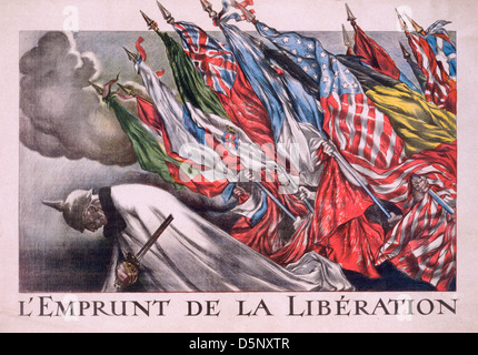 L'emprunt de la libération - Le prêt de la libération des drapeaux des alliés sur l'empereur Guillaume II (1859-1941). La Première Guerre mondiale, l'affiche Française vers 1918 Banque D'Images