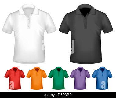 Le noir et blanc et couleur hommes T-shirts polo. Modèle de conception. Vector Banque D'Images