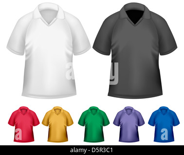 Le noir et blanc et couleur hommes T-shirts polo. Modèle de conception. Vector Banque D'Images