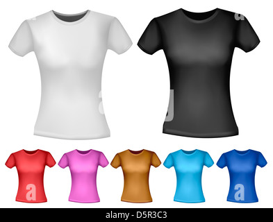 Le noir et blanc et couleur femme t-shirts polo. Modèle de conception. Vector Banque D'Images