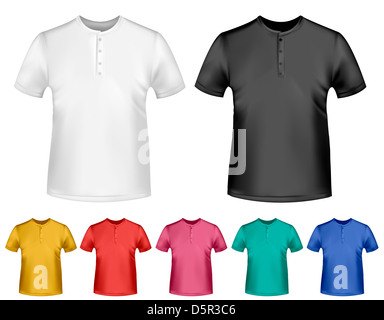 Le noir et blanc et couleur hommes T-shirts polo. Modèle de conception. Vector Banque D'Images