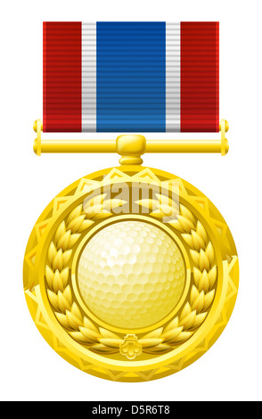 Les lauréats or une médaille avec une couronne de laurier et l'illustration d'une balle de golf. Banque D'Images