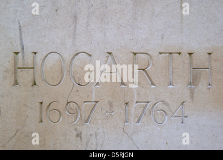 Inscription sur la statue de Jim mathieson à William Hogarth, Chiswick, Londres, Angleterre Banque D'Images