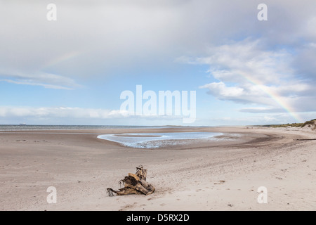 Plage de Nairn avec arc-en-ciel sur le Moray Firth en Ecosse Banque D'Images