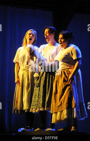 Les filles du Rhin Silvia Schindler (L-R), l'Uta Christina Georg et Bernadett Fodor effectuer une scène de Wagner's 'Rhin' sur la scène du Teatro Colon lors d'une répétition de 'l' oeil compact par Richard Wagner à Buenos Aires, Argentine, 13 novembre 2012. La version compacte de la 'Ring' réalisé par Valentina Carrasco va célébrer sa première mondiale le 27 novembre Banque D'Images