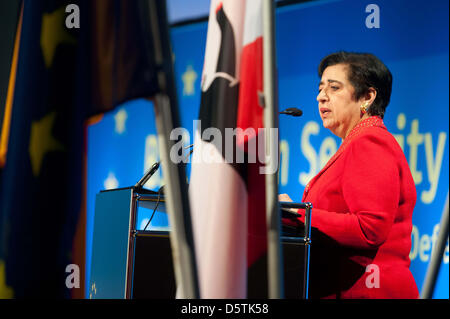 Le ministre chypriote des Affaires étrangères, Erato Kozakou-Marcoullis prononce un discours lors de la Conférence sur la sécurité à Berlin à Berlin, Allemagne, 27 novembre 2012. Des représentants de tous les coins du monde se rencontrent à la conférence de deux jours pour discuter de la politique de sécurité en Europe. Photo : MAURIZIO GAMBARINI Banque D'Images