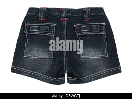 Short en jean et son bleu sur fond blanc. Banque D'Images