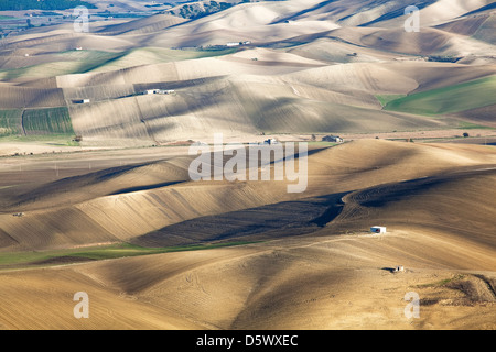 Vue aérienne de Rolling hills in dry rural landscape Banque D'Images