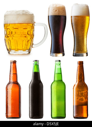 Ensemble de bouteilles de bière isolé sur fond blanc Banque D'Images