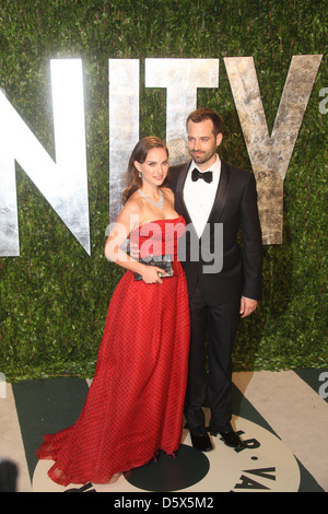 L'actrice Natalie Portman et Benjamin Millepied 2012 Vanity Fair Oscar Party at Sunset Tower Hotel - West Hollywood, des arrivées Banque D'Images