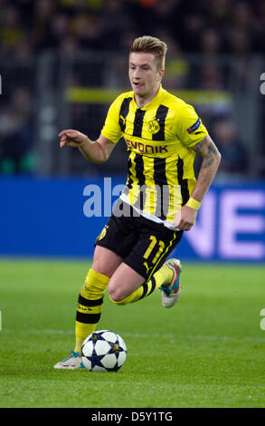 Dortmund, Allemagne. 9 avril 2013. Le Dortmund Marco Reus en action lors de la Ligue des Champions quart de finale deuxième leg match de foot entre Borussia Dortmund et Malaga CF au stade de BVB Dortmund à Dortmund, en Allemagne, 09 avril 2013. Photo : Bernd Thissen/dpa/dpa/Alamy Live News Banque D'Images