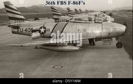 36FB North American F-86F-30-NA 'Sabre' 'Miss gloussements' en Corée. Banque D'Images