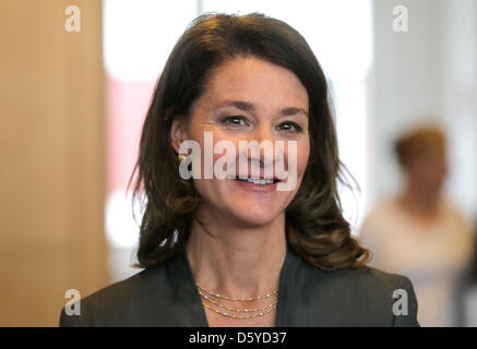 Melinda Gates, présidente de la Fondation Bill et Melinda Gates pour l'aide au développement international, assiste à une conférence de presse à Berlin, Allemagne, 05 avril 2012. Le gouvernement allemand s'étend sa coopération avec la fondation. Photo : KAY NIETFELD Banque D'Images