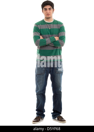 Portrait of young man with arms crossed isolé sur fond blanc Banque D'Images