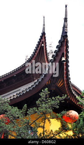 Toit traditionnel chinois du Temple du Bouddha de Jade à Shanghai, Chine Banque D'Images