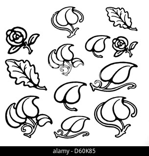 Ce catalogue 1903 présente des spécimens de bordures décoratives, de coupes ornementales et de règles en laiton, composants essentiels pour l’industrie de l’imprimerie à l’époque. L'image présente probablement une variété d'embellissements utilisés dans la typographie et la conception d'impression. Banque D'Images