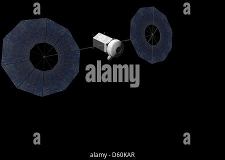 Artistes concept d'une propulsion électrique solaire d'après la mission de la NASA au cours de l'engin spatial à trouver, rendez-vous avec un astéroïde capture et déplacement à un emplacement stable dans l'orbite lunaire avant d'envoyer une mission habitée vers l'astéroïde. En utilisant des technologies de propulsion électrique solaire est une partie essentielle des futures missions dans l'espace lointain avec de plus grandes charges utiles. Cette mission représente un exploit technologique sans précédent et permet à la NASA de poursuivre de manière abordable l'Administration a pour but de visiter un astéroïde d'ici 2025. Banque D'Images