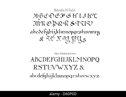 Une publicité vintage par Atkinson & Atkinson présentant une police alphabétique. La publicité met en évidence le travail de la société dans la typographie et leur gamme de polices disponibles pour une utilisation dans la production imprimée. Banque D'Images