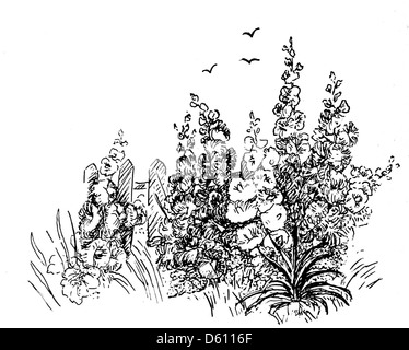 Une illustration tirée de 'A Little Book of Home and Country verse' (1906), montrant une scène rurale reflétant les thèmes de la vie rurale et de la simplicité. Cette image capture la nature paisible et idyllique de la vie à la campagne, en accord avec le ton du poème. Banque D'Images