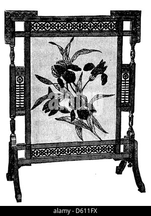 Ce livre de 1886 sur la broderie de soie fournit des motifs détaillés et des instructions pour créer des motifs complexes. Il met en évidence l'art de la broderie et l'utilisation de la soie comme médium, avec des illustrations gravées pour référence. Banque D'Images