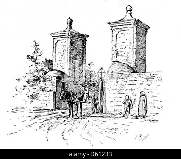 Cette image de 1890 tirée de 'A Handbook of the South' présente une porte et un lampadaire, probablement du sud des États-Unis, mettant en évidence les caractéristiques architecturales communément trouvées dans la région à cette époque. Banque D'Images