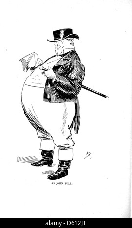 Une illustration ou une image liée à « Un Français en Amérique », mettant en vedette John Bull, un symbole de l'Angleterre. Cette pièce contraste probablement les perceptions françaises et britanniques de l'Amérique au début du XXe siècle, explorant souvent les dynamiques culturelles entre les Nations européennes et les États-Unis Banque D'Images