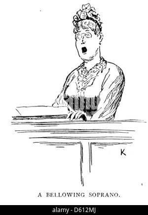 Une publicité vintage ou une affiche représentant un Français chantant en Amérique, faisant probablement la promotion d'une performance théâtrale ou musicale. L’image capture l’échange interculturel entre la France et les États-Unis à la fin du XIXe ou au début du XXe siècle. Banque D'Images