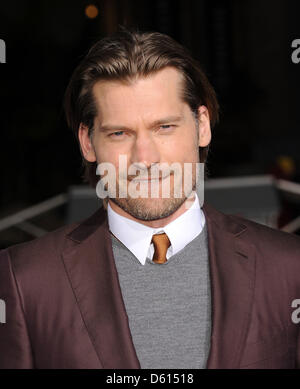 Los Angeles, Californie, USA. 10 avril 2013. Nikolaj Coster-Waldau arrive pour la première du film 'Oblivion' au Kodak Theater. (Crédit Image : Photo : Lisa O'Connor/ZUMAPRESS.com/Alamy Live News) Banque D'Images