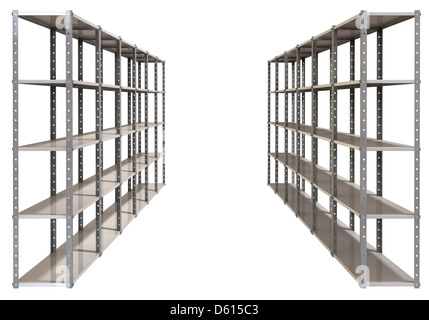 Une assemblée ordinaire de l'entrepôt de métal étagère sur un fond isolé Banque D'Images