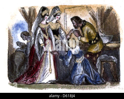 Cette image est tirée de 'The Child's Fairy Library', une collection de contes de fées publiés entre 1837 et 1838. Il présente des histoires illustrées pour les enfants, présentant des personnages et des thèmes de contes de fées classiques. La collection était populaire dans la littérature pour enfants du XIXe siècle. Banque D'Images