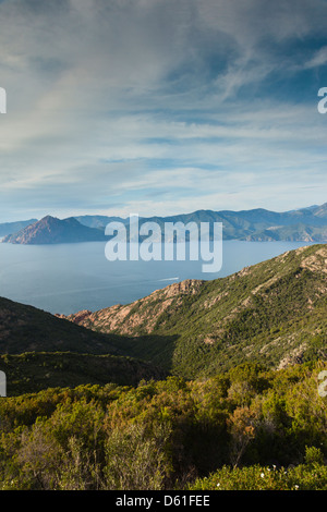 France, Corse, Calanche de Piana, élevé, vue sur le Golfe de Porto golfe, la fin de l'après-midi Banque D'Images