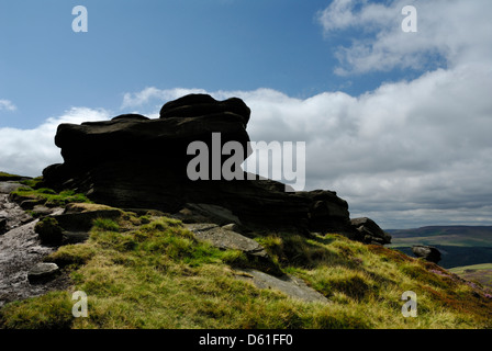 Boulder Dove/Tor, bizarres formations rocheuses créées à partir de la pierre meulière dernier âge glaciaire,bord de la Derwent, Peak District,Angleterre,Bretagne,UK Banque D'Images