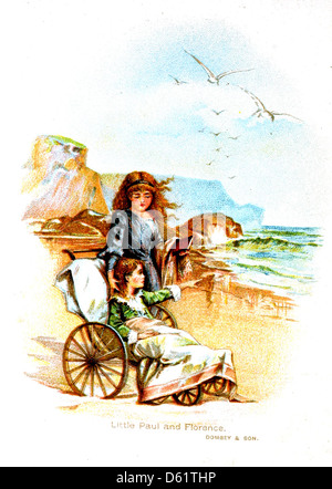 Ce livre d'anniversaire de Dickens de 1904 intitulé 'A Rosy Path' commémore les œuvres de Charles Dickens, avec des illustrations de ses romans tels que 'Dombey & son'. Il célèbre son héritage littéraire et les personnages de Florence et du petit Paul. Banque D'Images