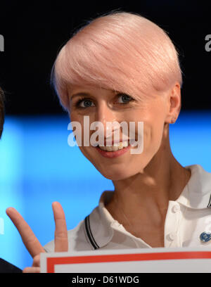 Haut allemand Friedrich Ariane cavalier ISTAF assiste à la conférence de presse à Berlin, Allemagne, 03 mai 2012. La 71e Stadionfest International a lieu au stade olympique de Berlin, le 2 septembre. Photo : RAINER JENSEN Banque D'Images