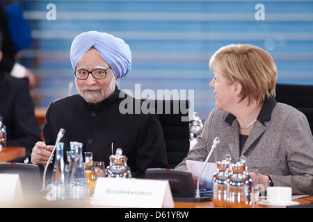 Berlin, 11 avril 2013. La séance plénière de la deuxième candidats consultations gouvernementales est tenu sous la présidence du Premier Ministre indien Manmohan Singh, et la Chancelière allemande Angela Merkel à l'International Conference Hall à la Chancellerie fédérale à Berlin. Banque D'Images