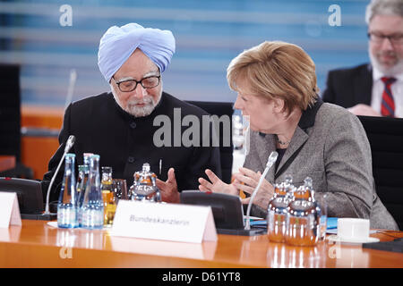 Berlin, 11 avril 2013. La séance plénière de la deuxième candidats consultations gouvernementales est tenu sous la présidence du Premier Ministre indien Manmohan Singh, et la Chancelière allemande Angela Merkel à l'International Conference Hall à la Chancellerie fédérale à Berlin. Banque D'Images