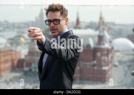 Moscou, Russie. 10 avril 2013. En Photo : l'acteur Robert Downey Jr assister à la photocall pour promouvoir le premier ministre Moscou de Iron Man 3. (Crédit Image : Crédit : PhotoXpress/ZUMAPRESS.com/Alamy Live News) Banque D'Images