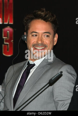 Moscou, Russie. 10 avril 2013. Photo : Robert Downey Jr lors de la conférence de presse pour promouvoir le premier ministre Moscou de Iron Man 3. (Crédit Image : Crédit : photo par Aleksander V.Tchernykh/PhotoXpress/ZUMAPRESS.com/Alamy Live News) Banque D'Images