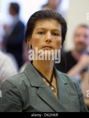 Vice-présidente du Parti de gauche, Sahra Wagenknecht, siège au cours de sa conférence régionale du parti à Berlin, Allemagne, 22 mai 2012. Photo : Soeren Stache Banque D'Images