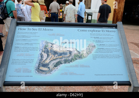 Panneau d'informations à El Morro, Site Historique National de San Juan, San Juan, Puerto Rico Banque D'Images