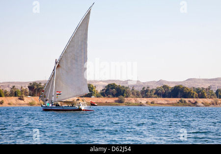 Voilier felouque traditionnelle sur le Nil entre Louxor et Assouan en Egypte Banque D'Images