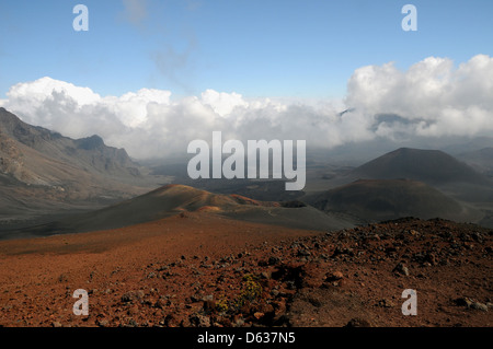 Vue depuis le sentier des sables bitumineux dans la réserve intégrale de Haleakala National Park sur l'île de Maui. Banque D'Images