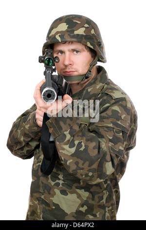 Soldat visant une carabine. Libre Banque D'Images