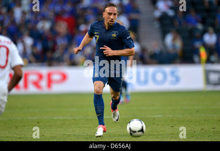 La France Franck Ribery pendant l'UEFA EURO 2012 GROUPE D match de foot France contre l'Angleterre à la Donbass Arena de Donetsk, Ukraine, 11 juin 2012. Photo : Thomas Eisenhuth dpa (veuillez vous reporter aux chapitres 7 et 8 de l'http://dpaq.de/Ziovh de l'UEFA Euro 2012 Termes & Conditions) Banque D'Images
