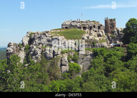 Le Château Regenstein, un site touristique populaire en Allemagne, est photographié près de Blankenburg, Allemagne, 26 mai 2012. Le patrimoine protégé des vestiges du château, qui sont documentés pour la première fois en 1169, a été le siège de comtes de Regenstein entre le 12. et 15. des siècles.. Photo : Matthias Bein Banque D'Images