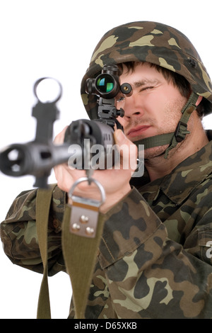 Soldat armé avec svd Banque D'Images