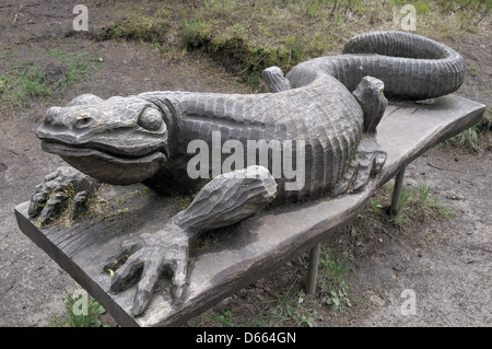 Banc de gravure et de lézard Banque D'Images