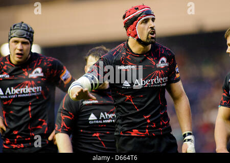 Edinburgh, Ecosse, Royaume-Uni. Vendredi 12 avril 2013. Sean Cox donne des conseils au cours de l'Edinburgh v Connacht Rabodirect Pro12 Jeu, stade de Murrayfield. Crédit : Colin Lunn / Alamy Live News Banque D'Images