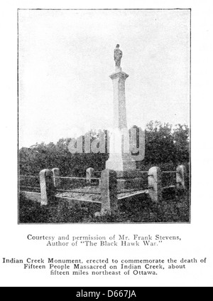 Une image de 1917 tirée de 'A Student's History of Illinois' mettant en vedette le monument Indian Creek. La photographie illustre ce monument historique de l'Illinois, en mettant l'accent sur son importance dans l'histoire des Amérindiens de l'État. Banque D'Images